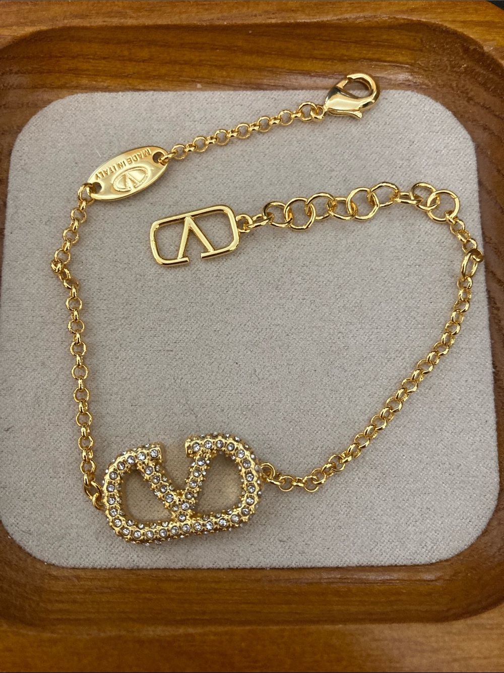 Valentino Gold Crystal Logo Link Bracelet